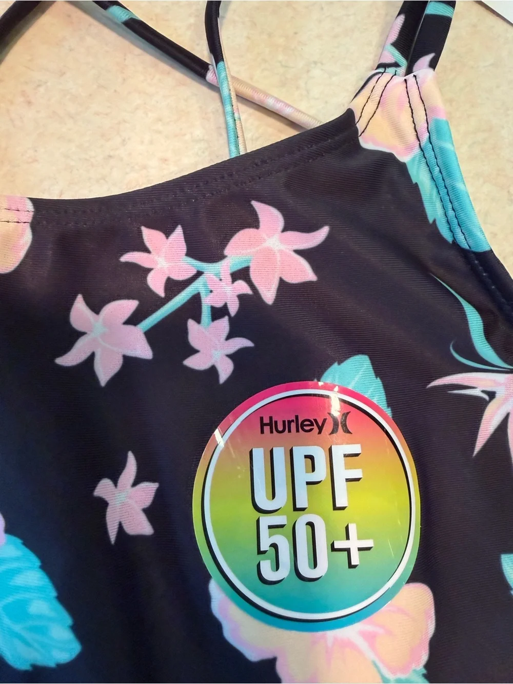Hurley Girls 2-Piece Floral Tankin Set Black Multi UPF 50+ Size 14